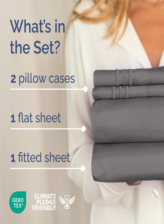 سي جي كيه إنليمتد طقم ملاءات سرير كينج سايز مكون من 4 قطع - طقم ملاءات سرير مريح، يسمح بمرور الهواء، ويمنح شعورًا بالبرودة - مفروشات فاخرة مناسبة للفنادق للنساء والرجال والأطفال والمراهقين والفتيان والفتيات - جيوب عميقة، فائقة النعومة، مقاومة للتجاعيد - معتمد من Oeko-Tex - رمادي داكن - Image 2