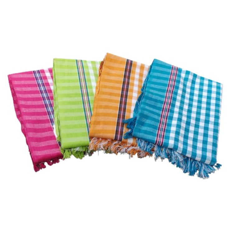 VUNNAVA Handloom 100% Pure Cotton Towels XXXL Size 36/72Inch(90/180cm) 3/6feet Heavy Quality (Multicolour Pack of 4) - Image 1