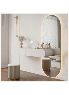 AWD Minimalist Dressing Table with Mirror and Stool, Modern-Style Wall Mounted Vanity Table with Oval Mirror Built in Lightning, Two Storage Drawers for Girl's Women's Bedroom  - Image 1