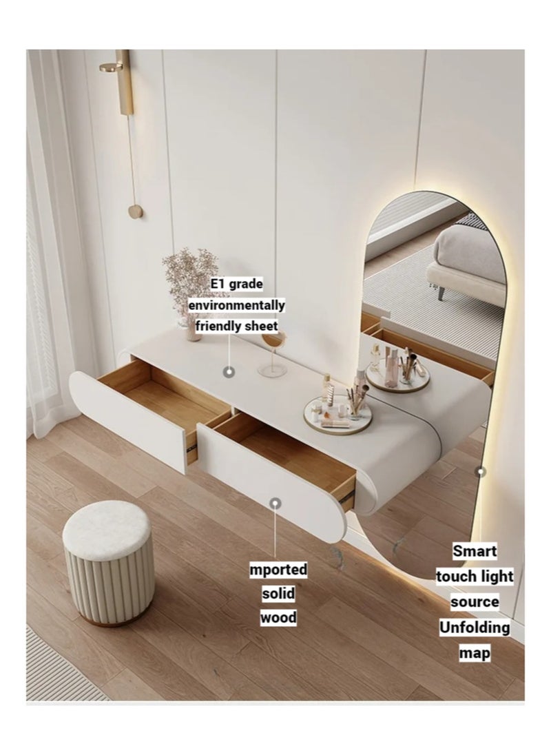 AWD - Minimalist Dressing Table with Mirror and Stool, Modern-Style Wall Mounted Vanity Table with Oval Mirror Built in Lightning, Two Storage Drawers for Girl's Women's Bedroom - Image 1