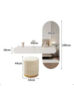 AWD Minimalist Dressing Table with Mirror and Stool, Modern-Style Wall Mounted Vanity Table with Oval Mirror Built in Lightning, Two Storage Drawers for Girl's Women's Bedroom  - Image 3