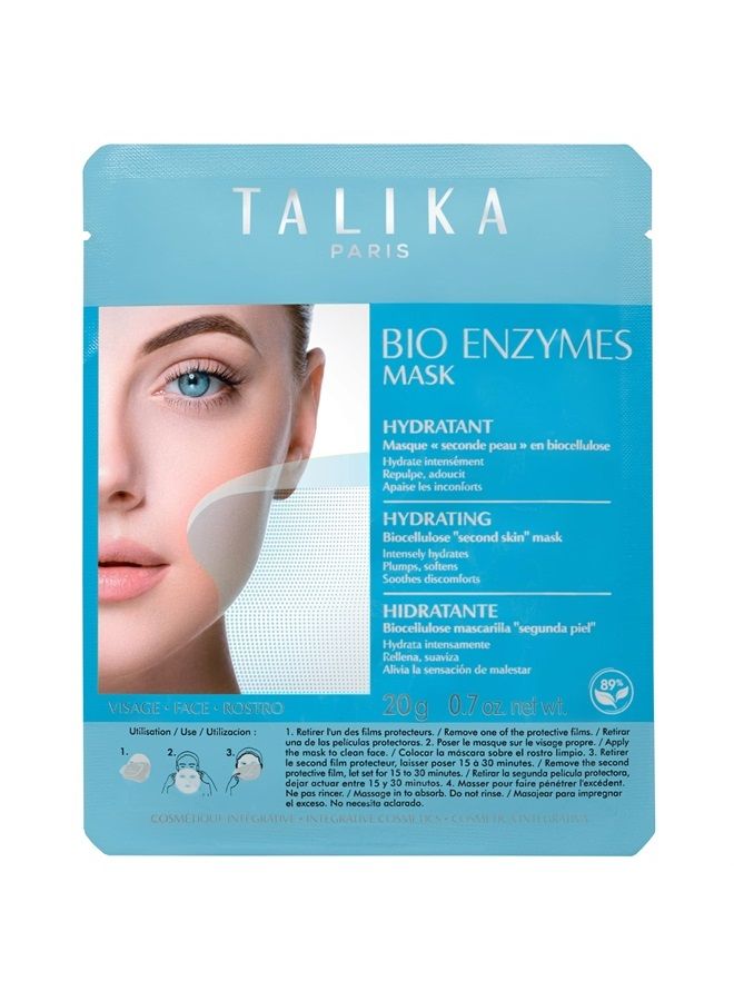 Talika Bio Enzymes Hydrating Mask - Moisturizing & Soothing Face Mask - Biocellulose Instant Glow Mask - Second Skin Effect Beauty Sheet Mask - 20g - Image 1