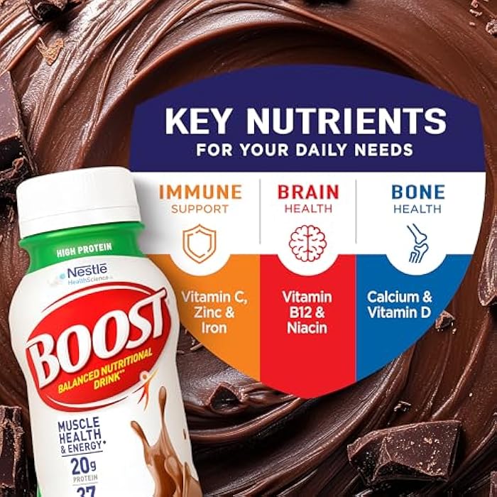 Boost مشروب BOOST عالي البروتين جاهز للشرب متوازن غذائيًا، شوكولاتة غنية، 8 أونصة سائلة (عبوة من 12) - Image 4