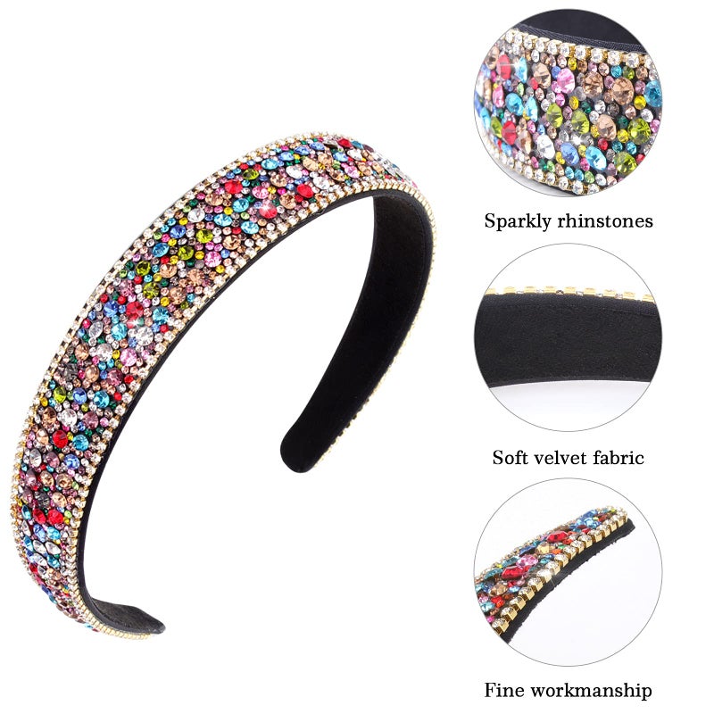 Wecoe Rhinestone Headband for Women - Crystal Bling Diamond Padded, Glitter Sparkly, Birthday Girl, Retro Hair Accessories - Gifts for Women Ladies (Mixed Color) - Image 3