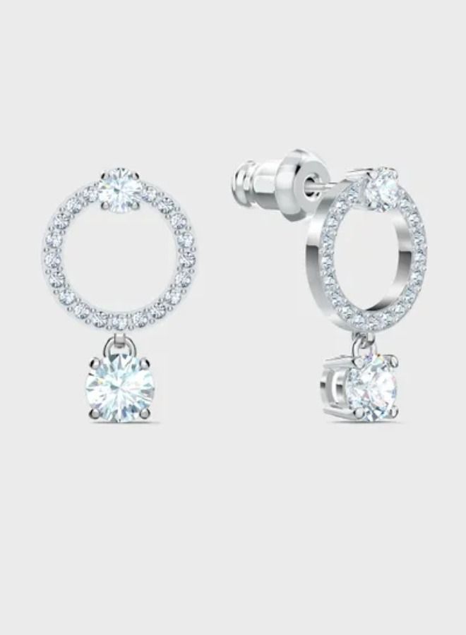 Chomel Attract Circle Pierced Earrings, White, Rhodium plated  - Image 1