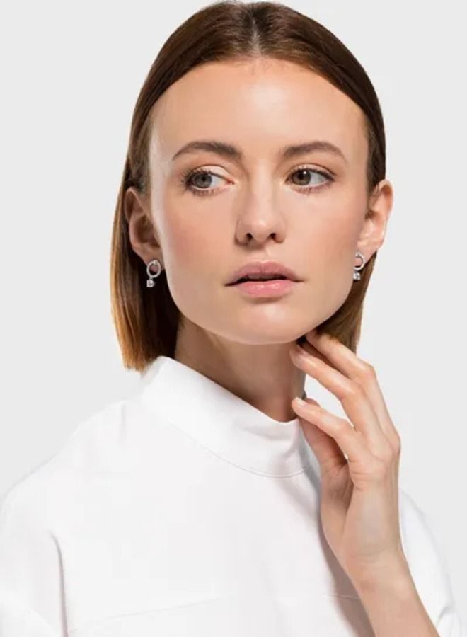 Chomel Attract Circle Pierced Earrings, White, Rhodium plated  - Image 2