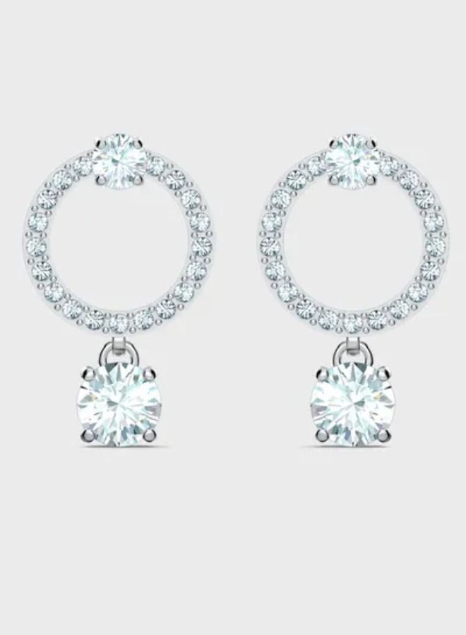 Chomel Attract Circle Pierced Earrings, White, Rhodium plated  - Image 4