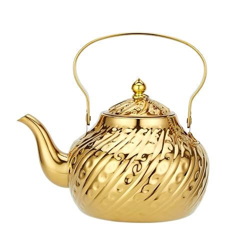SANQIAHOME 2000ml stainless steel antique style teapotwith Infuser thickened boiling kettle lifting handleGold - Image 1