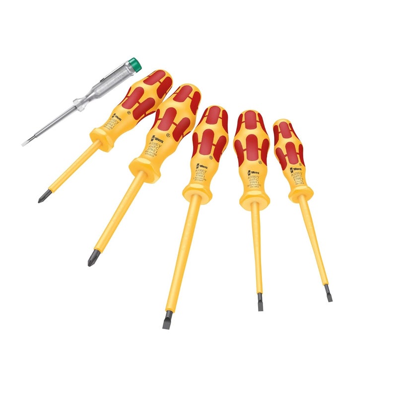 Wera Wera 05323790001 Insulated Screwdriverset for electricians. 1000 V Rated | 5 Screwdrivers and a Tester | Multipurpose tool set, DIY, Electrical and plumbing taks, Professional & Industrial Usage  - Image 2