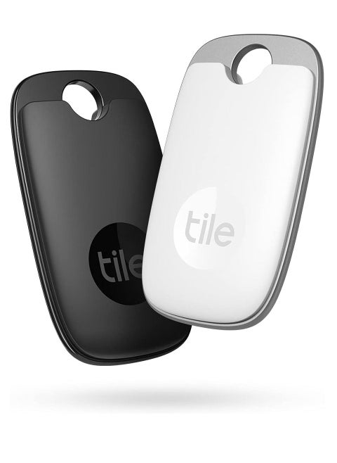 عبوة من قطعتين من Tile Pro (أسود/أبيض). جهاز تعقب بلوتوث قوي، مكتشف المفاتيح ومحدد موقع العناصر للمفاتيح والحقائب، نطاق يصل إلى 400 قدم. مقاوم للمياه. مكتشف الهاتف. متوافق مع iOS وAndroid، غطاء فقط