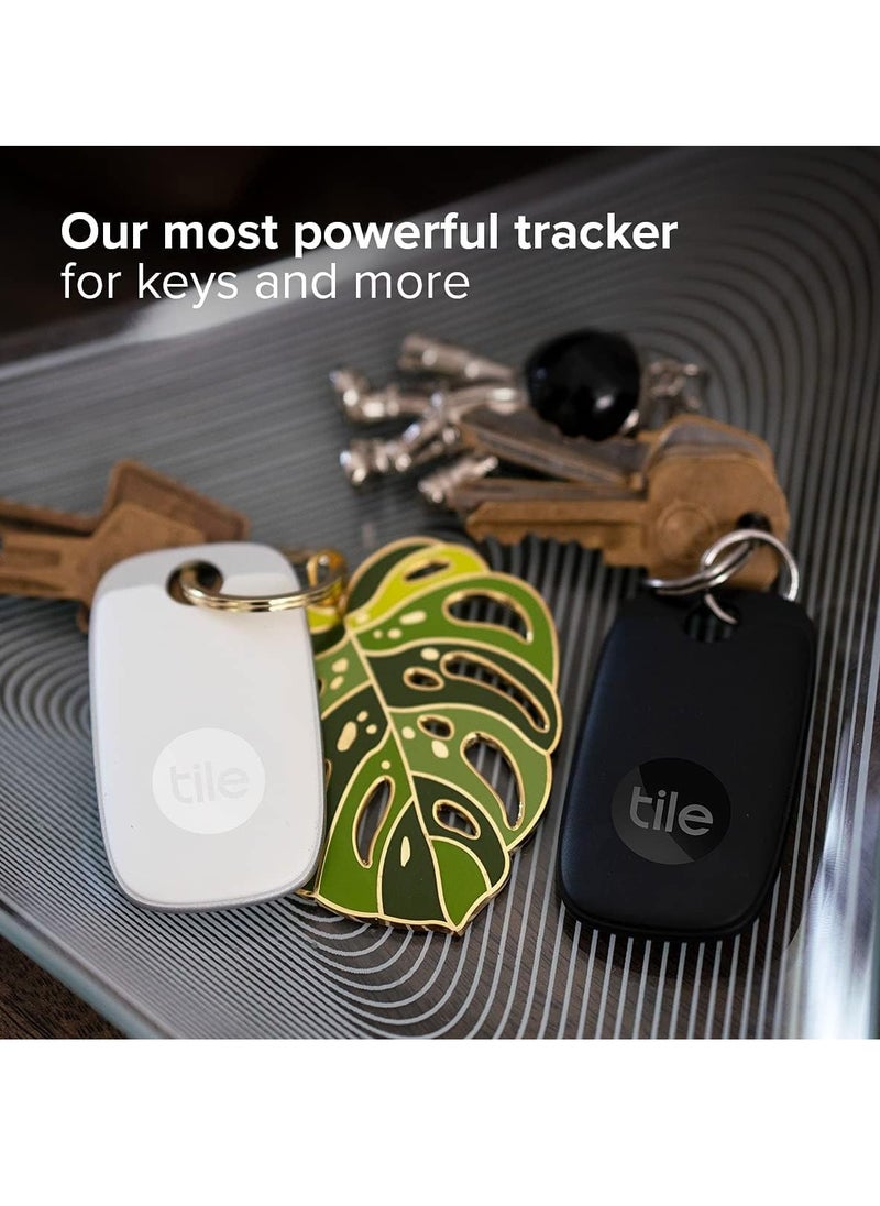 تايل - عبوة من قطعتين من Tile Pro (أسود/أبيض). جهاز تعقب بلوتوث قوي، مكتشف المفاتيح ومحدد موقع العناصر للمفاتيح والحقائب، نطاق يصل إلى 400 قدم. مقاوم للمياه. مكتشف الهاتف. متوافق مع iOS وAndroid، غطاء فقط - Image 1