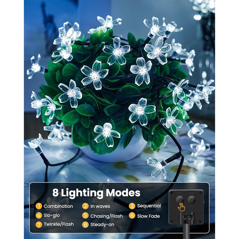 برايتاون برايتون 60 مصباح LED يعمل بالطاقة الشمسية على شكل زهرة مقاومة للماء لتزيين الحديقة والفناء وشجرة الكريسماس وحفلات الزفاف، ابيض نقي - Image 4