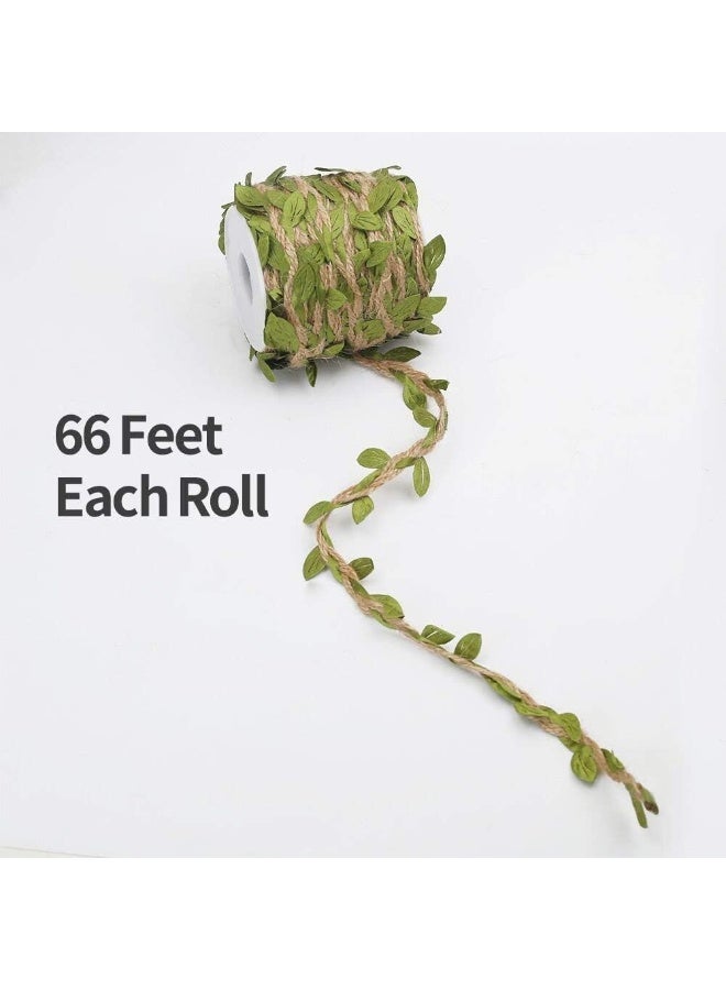 Tenn Well Burlap Leaf Ribbon, 132Feet 5mm Jute Twine Vine with Artificial Leaves for Crafts, Wedding, Jungle Party Decor (2PCS x 66Feet) - Image 3