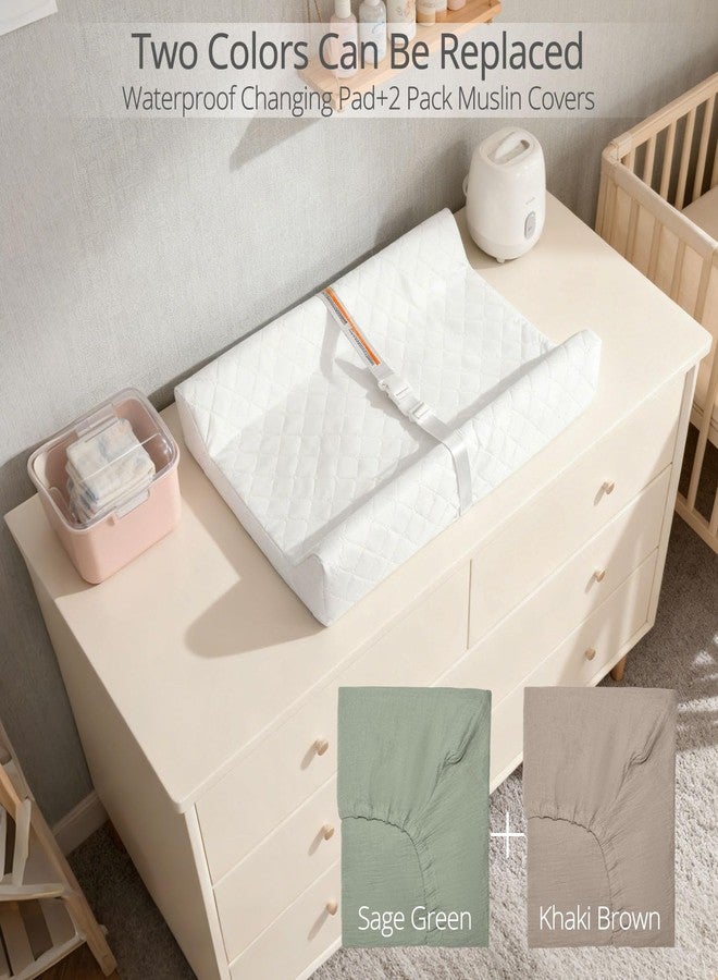 JVEOO Muslin Baby Changing Pad, 2 Pack Muslin Soft Cotton Covers & Waterproof Lining Foam Diaper Changing Table Pad 32" x 16.6" Mat for Dressers & Table - Image 2