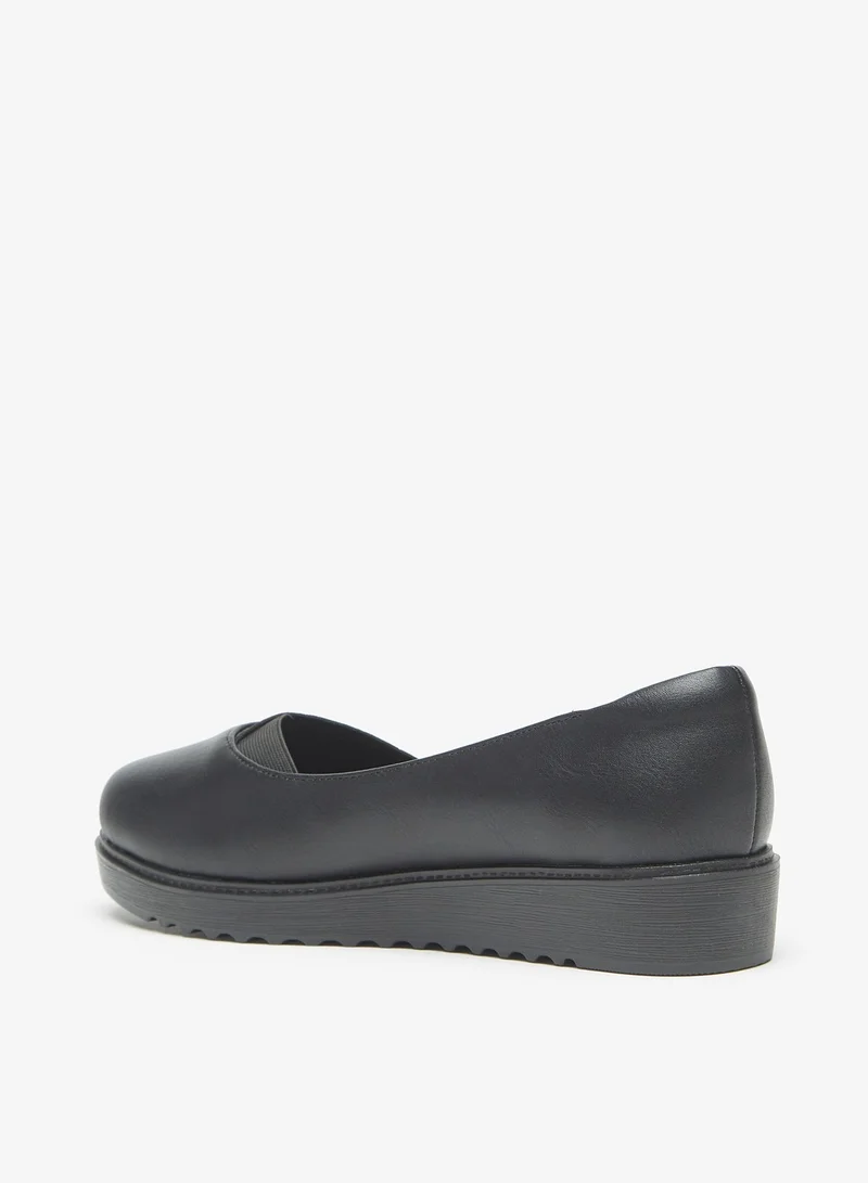 Flora Bella By Shoexpress Women Solid Round Toe Ballerina Shoes with Gusset Detail and Heels