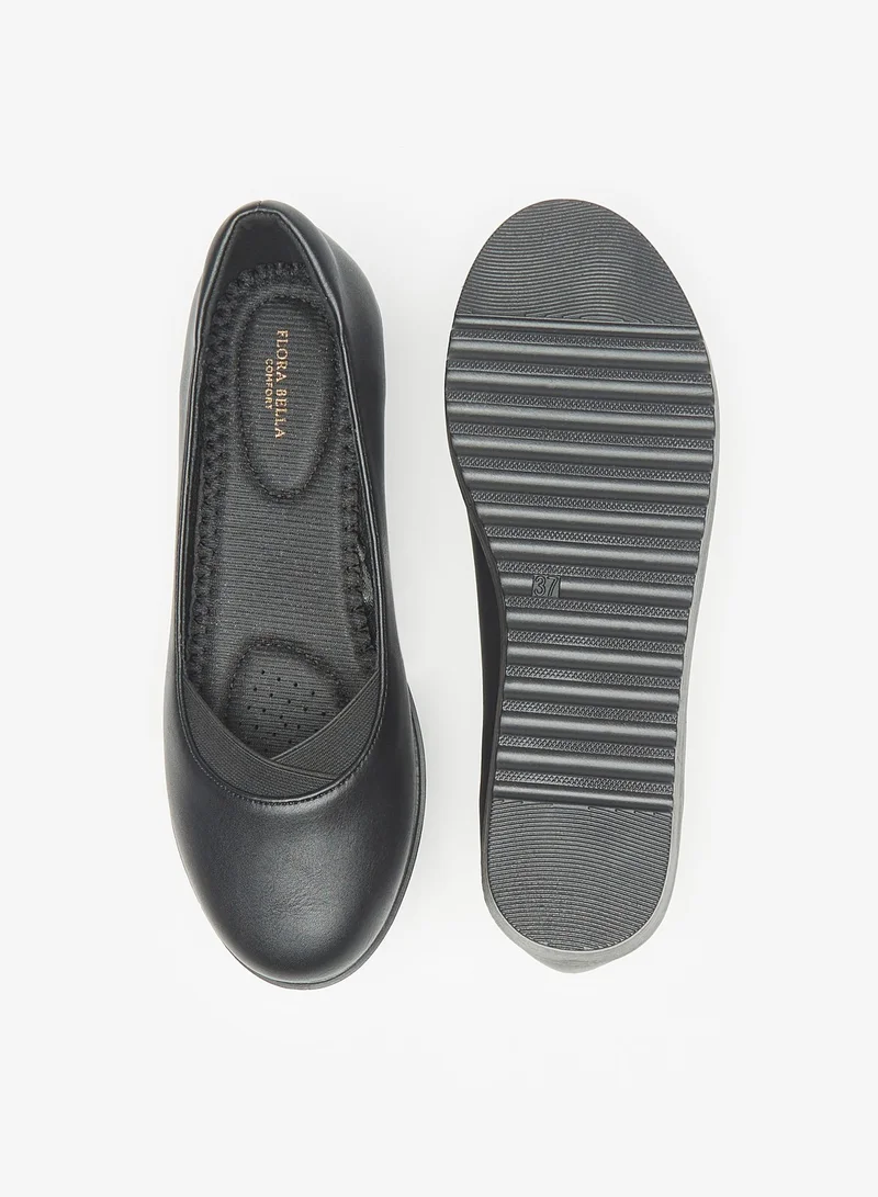 Flora Bella By Shoexpress Women Solid Round Toe Ballerina Shoes with Gusset Detail and Heels