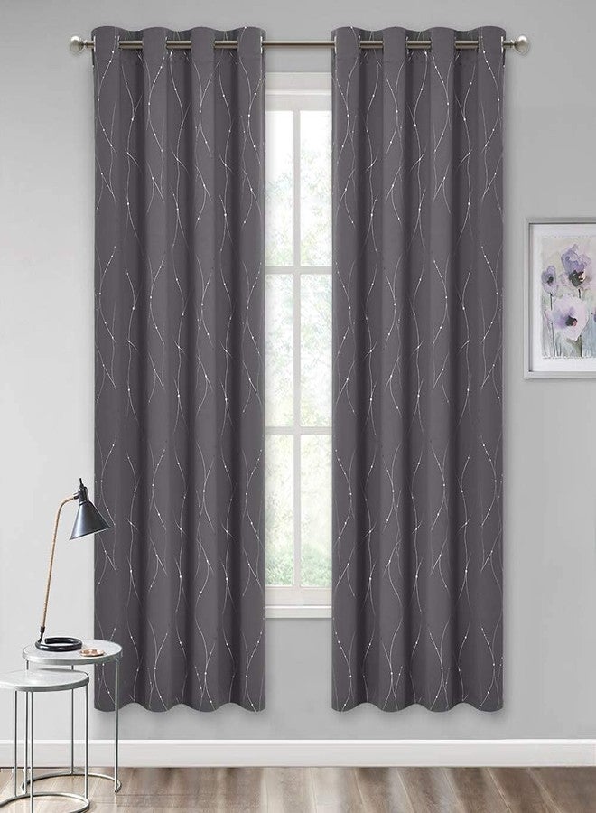 StangH Grommet Blackout Curtains with Printed Wave Lines and Dots Thermal Insulated Light Blocking Window Curtains for Living Room Bathroom Bedroom, W52 x L72 inch, Grey, 2 Panels - Image 2