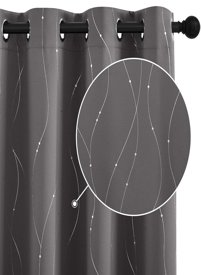StangH Grommet Blackout Curtains with Printed Wave Lines and Dots Thermal Insulated Light Blocking Window Curtains for Living Room Bathroom Bedroom, W52 x L72 inch, Grey, 2 Panels - Image 1