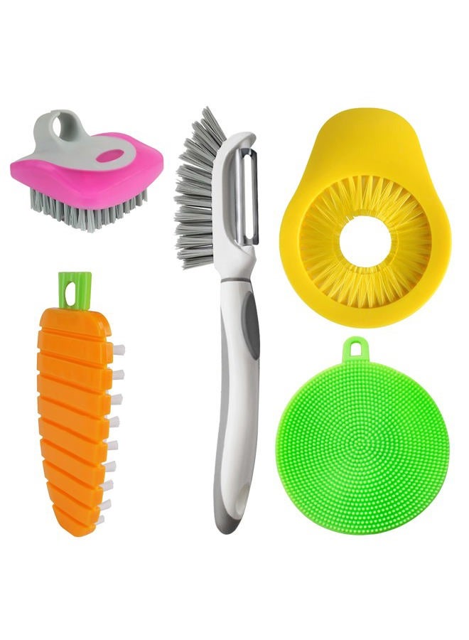 Openfly Flexible Vegetable Brush Fruit and Vegetable Brushes, Vegetable/Fruit Peeler with Brush Bendable Fruit Brush Scrubber for Food Veggies Carrot Potato Corn, 5 Pcs - Image 1