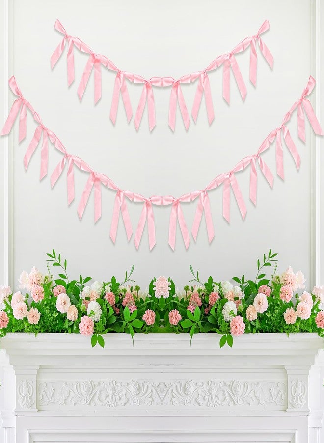 Maniaacer 2 PCS Pink Bow Garland Banner Pink Bow Ribbon Banner Ribbon Bows Party Decorations for Bridal Shower Wedding Coquette Birthday Girls Bows Theme Party Decor - Image 1