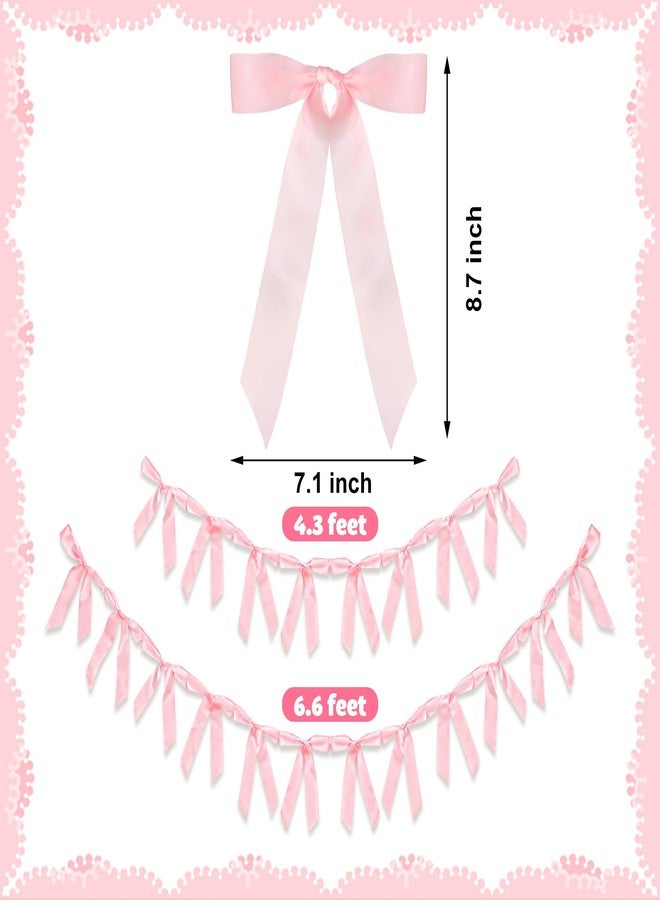 Maniaacer 2 PCS Pink Bow Garland Banner Pink Bow Ribbon Banner Ribbon Bows Party Decorations for Bridal Shower Wedding Coquette Birthday Girls Bows Theme Party Decor - Image 2