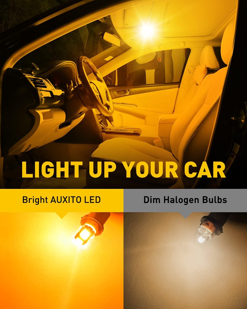 AUXITO 194 LED Light Bulb Amber Yellow 168 2825 W5W T10 Wedge 14-SMD LED Replacement Bulbs for Car Dome Map Door Courtesy License Plate Lights, Pack of 10 - Image 3