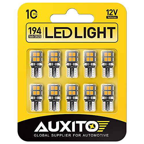 AUXITO 194 LED Light Bulb Amber Yellow 168 2825 W5W T10 Wedge 14-SMD LED Replacement Bulbs for Car Dome Map Door Courtesy License Plate Lights, Pack of 10 - Image 1