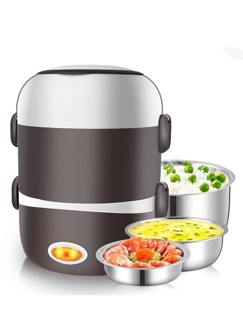 XiuWoo Electric Lunch Box Three layers Stainless Steel Heating Mini Rice Cooker Plug In Electric Heating Thermal Insulation Lunch Box for Office Worker School Home  - Image 1