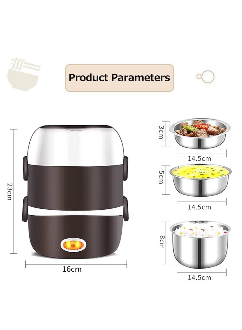 XiuWoo Electric Lunch Box Three layers Stainless Steel Heating Mini Rice Cooker Plug In Electric Heating Thermal Insulation Lunch Box for Office Worker School Home  - Image 2