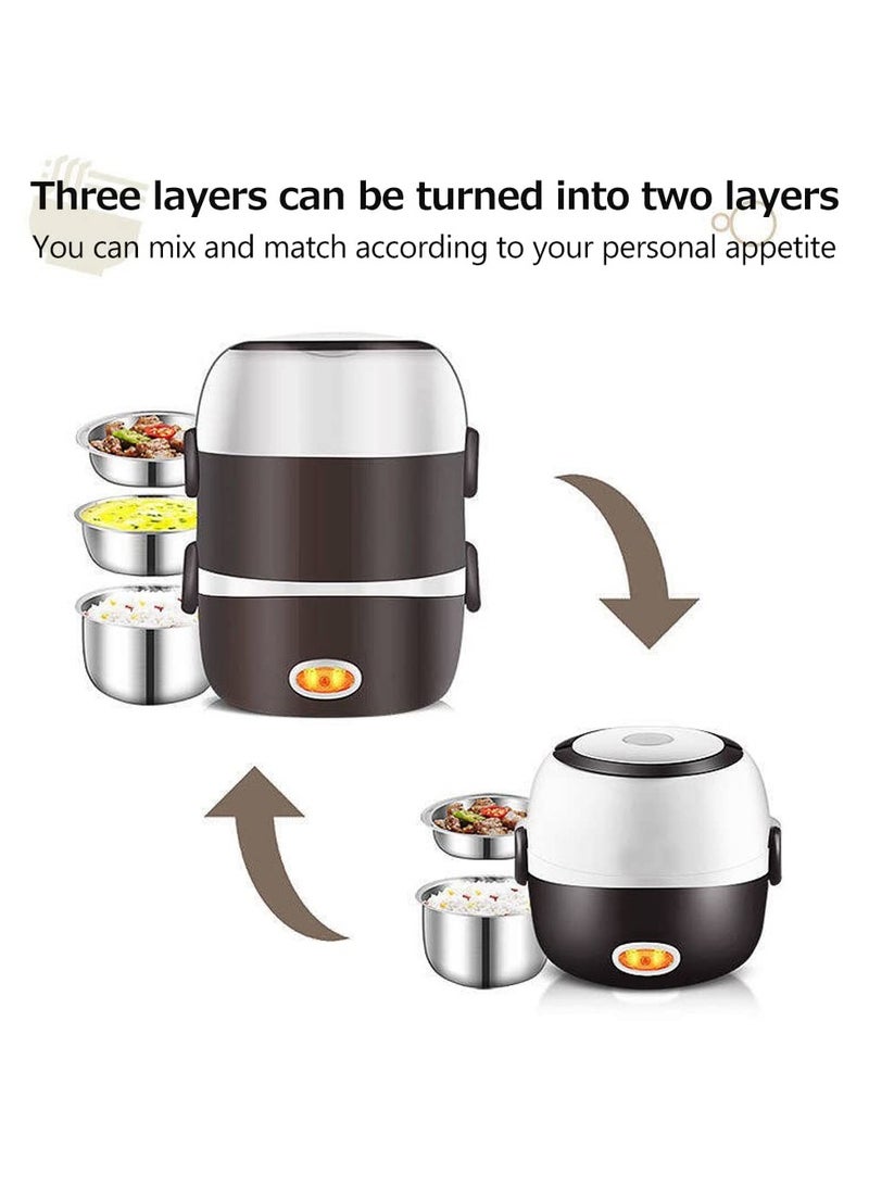 XiuWoo Electric Lunch Box Three layers Stainless Steel Heating Mini Rice Cooker Plug In Electric Heating Thermal Insulation Lunch Box for Office Worker School Home  - Image 3
