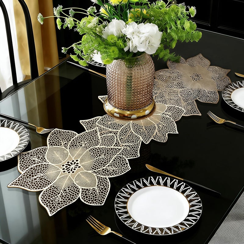 FAVE Gold Table Runners 36 Inches Valentines Day Decorations Flower Shaped Table Runner Waterproof Washable for Wedding, Banquet, Birthday,Party,Restaurant(Gold Flower Shaped) - Image 1