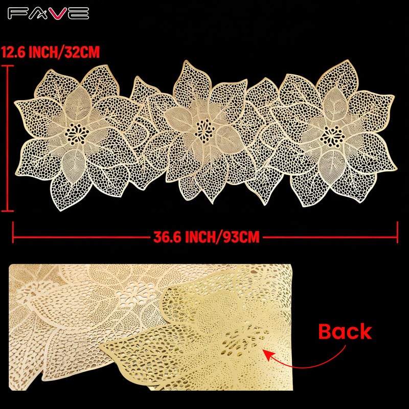FAVE Gold Table Runners 36 Inches Valentines Day Decorations Flower Shaped Table Runner Waterproof Washable for Wedding, Banquet, Birthday,Party,Restaurant(Gold Flower Shaped) - Image 2