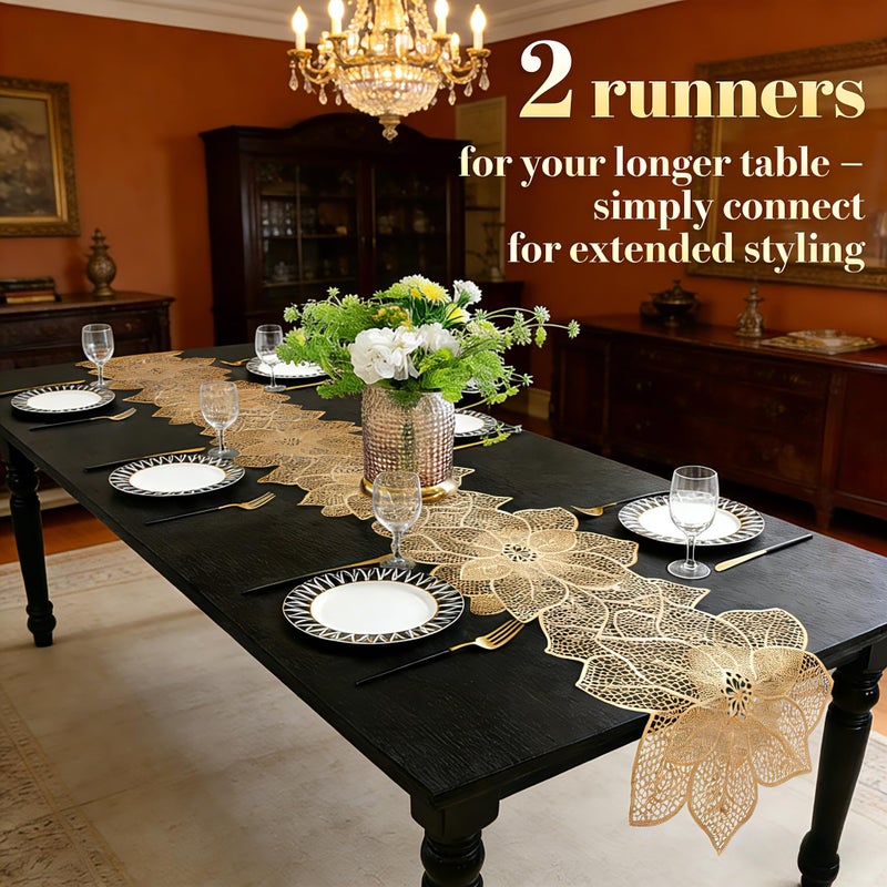 FAVE Gold Table Runners 36 Inches Valentines Day Decorations Flower Shaped Table Runner Waterproof Washable for Wedding, Banquet, Birthday,Party,Restaurant(Gold Flower Shaped) - Image 5
