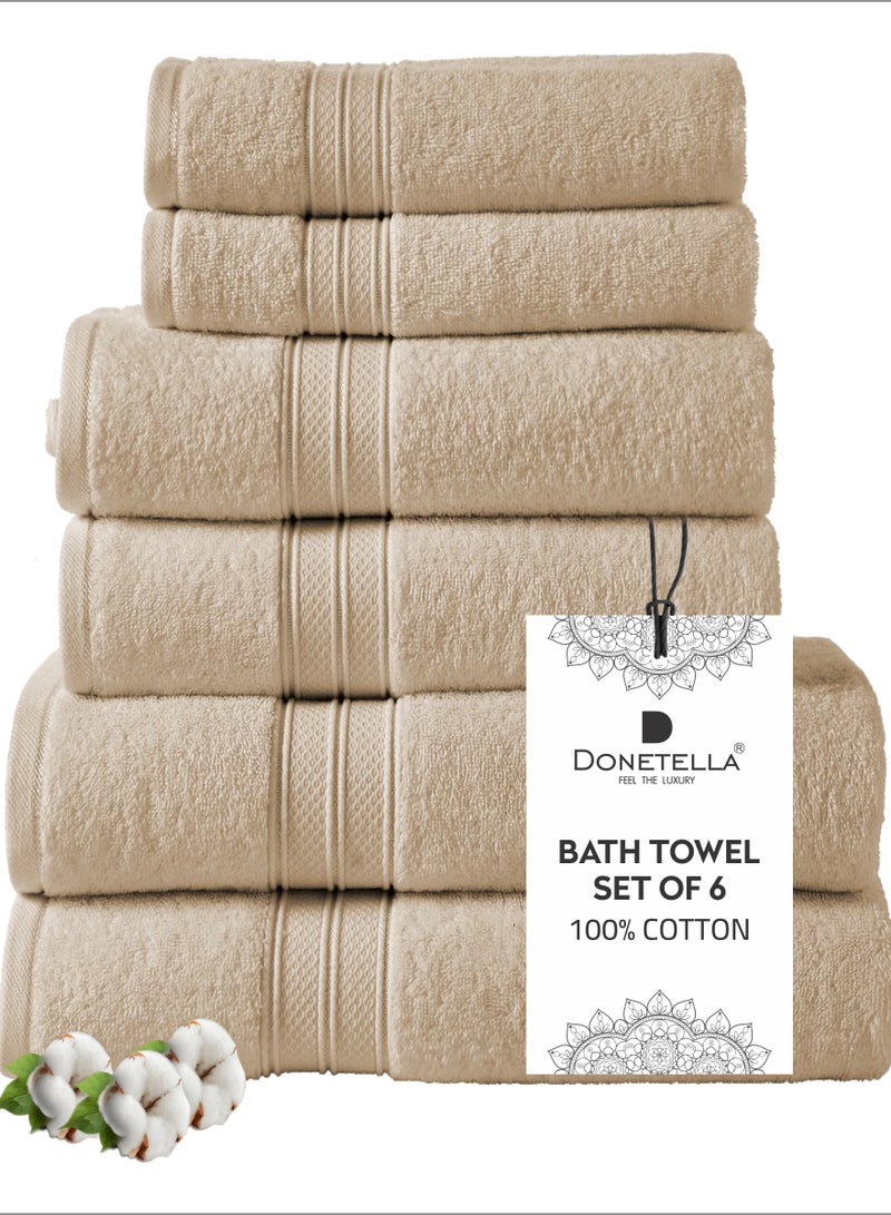 دوناتيلا قسط منشفة 6 قطع مجموعة ، 100 ٪ بتمشيط القطن 600 غسم ، ماصة للغاية ، سريعة الجافة منشفة مجموعة تشمل 2 منشفة حمام ، 2 ورقة حمام ، 2 منشفة اليد ، أفضل مجموعة للحمام رياضة ، فندق وسبا ، ضوء البيج - Image 1