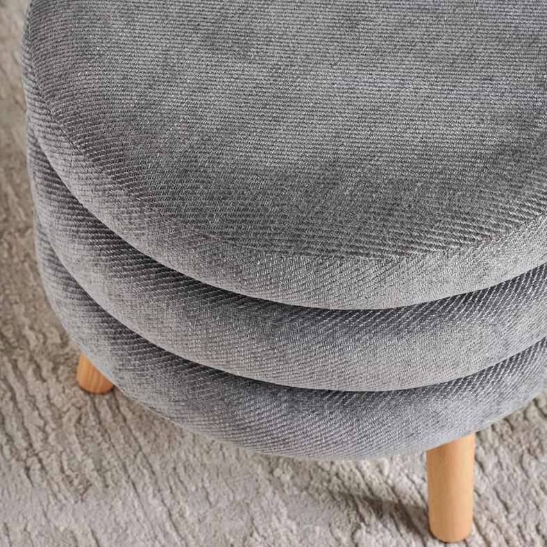 Pan Home Round Pouf With Wooden Legs - Grey - Image 3