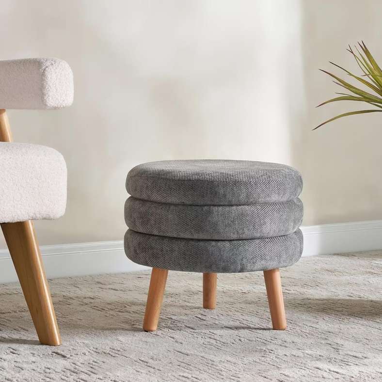 Pan Home Round Pouf With Wooden Legs - Grey - Image 1