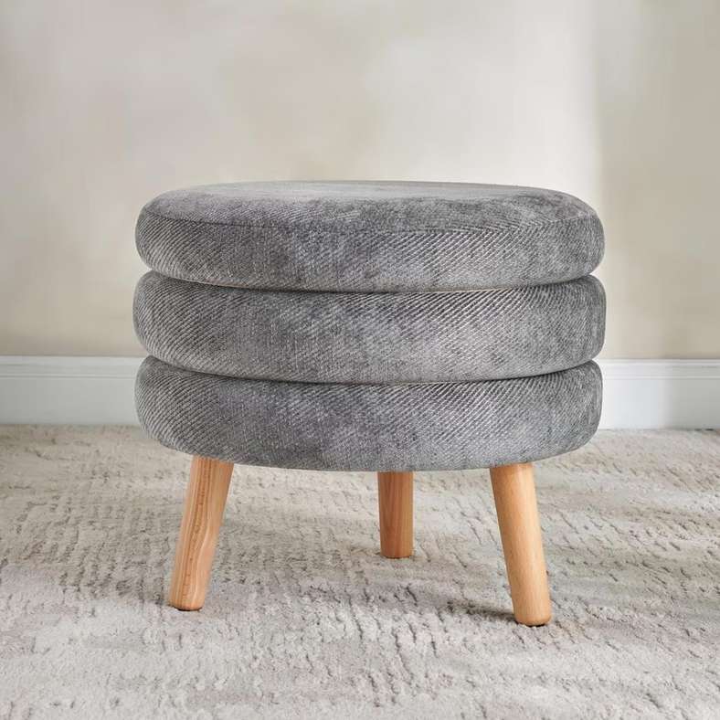 Pan Home Round Pouf With Wooden Legs - Grey - Image 2