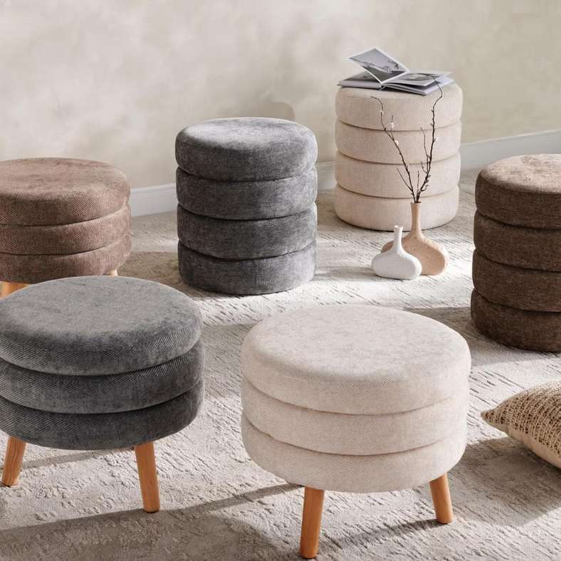 Pan Home Round Pouf With Wooden Legs - Grey - Image 4