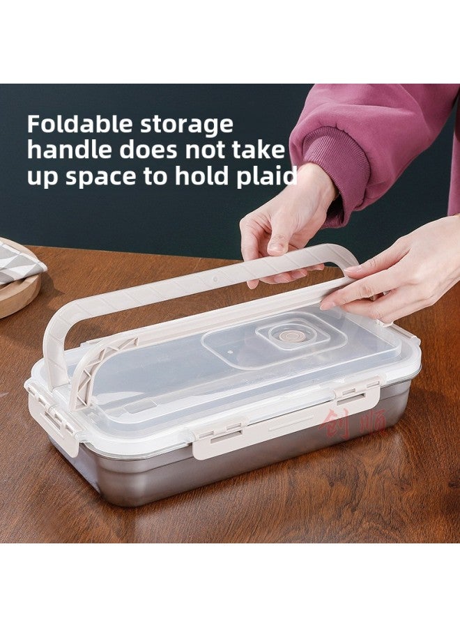 Stainless Steel Preservation Box Sealed Storage Box Portable Salad Box With Handle Lunch Box Refrigerator Freezer Box Square Box-Specifications:Buckle 1800ml  - Image 2
