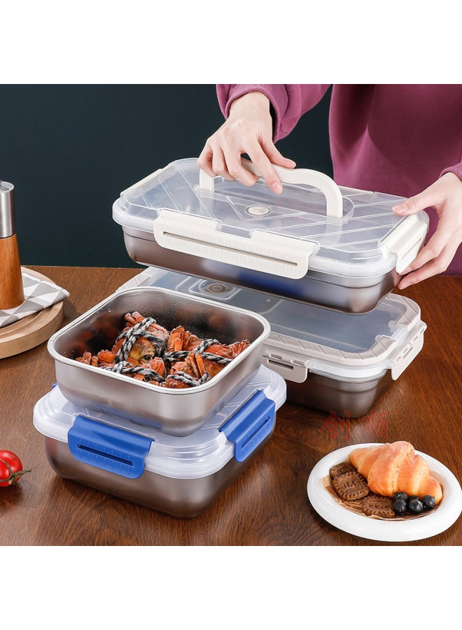 Stainless Steel Preservation Box Sealed Storage Box Portable Salad Box With Handle Lunch Box Refrigerator Freezer Box Square Box-Specifications:Buckle 1800ml  - Image 3