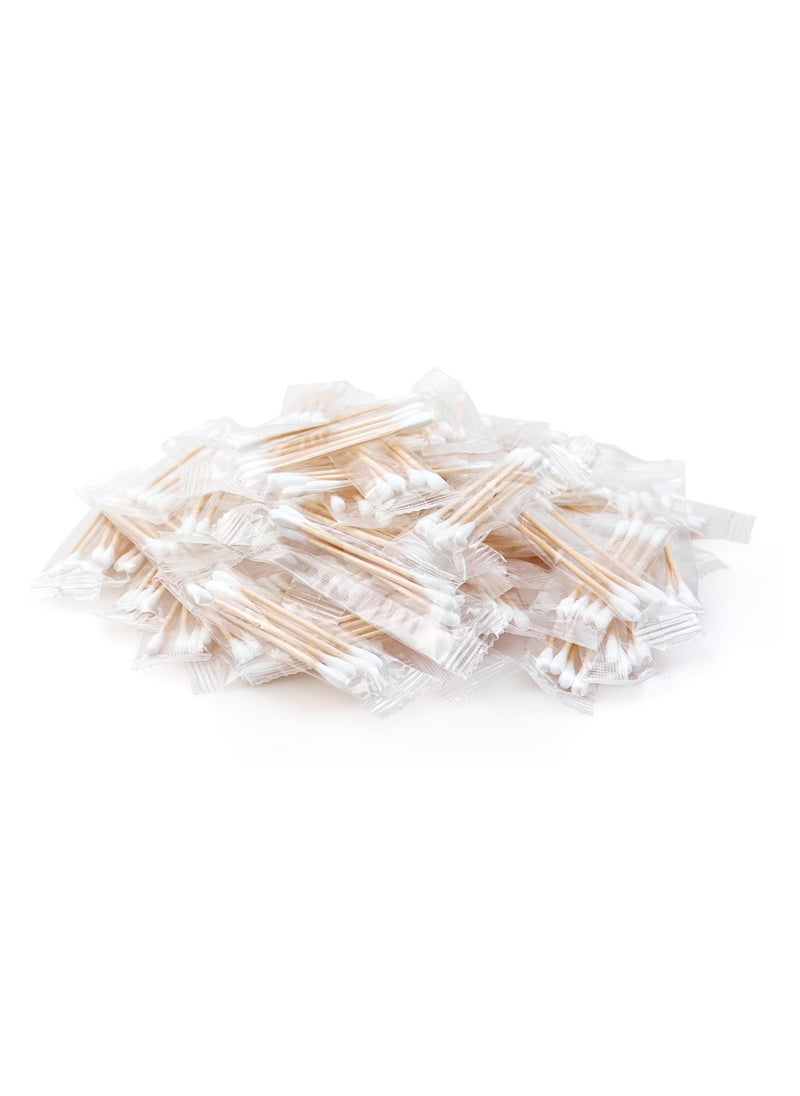 HQSLsund 100 Pack Cotton Swabs, Individually Wrapped Cotton Swab, Individually Wrapped Double Tipped Wooden Sticks for Ear, Make-up(4pcs per Bag, 100 Bags, Double Round End) 