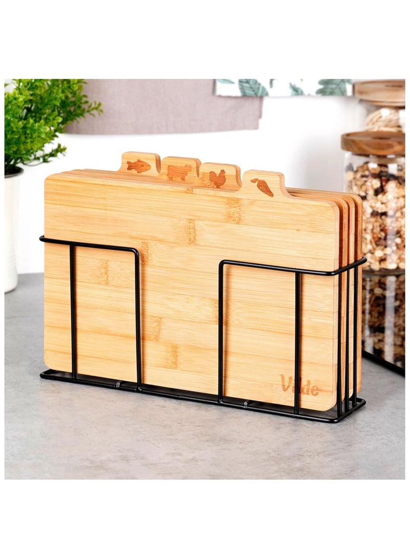 طقم ألواح تقطيع خشبي مع حامل، 4 قطع، 28x20 سم - Image 4