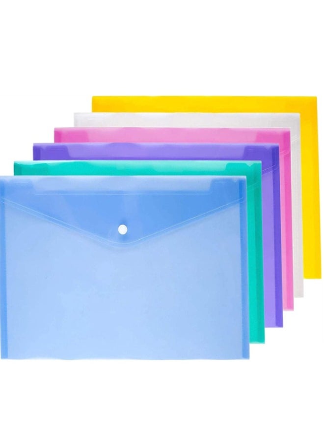 Generic A4 Plastic Envelopes, 6pcs Poly Envelopes Clear Document Folders Plastic File Folders with Snap Button Closure for School Office Home  - Image 1