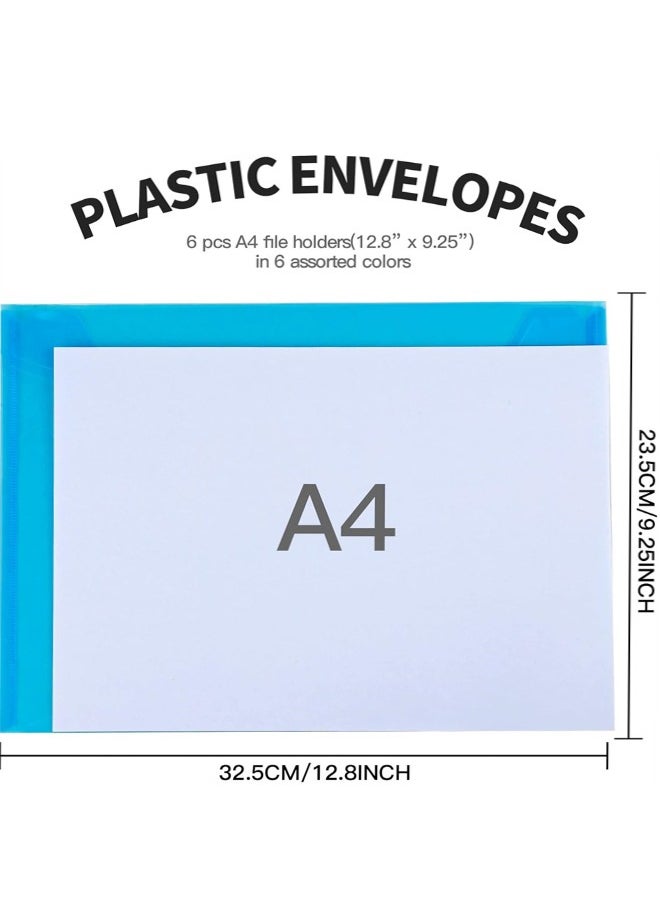 Generic A4 Plastic Envelopes, 6pcs Poly Envelopes Clear Document Folders Plastic File Folders with Snap Button Closure for School Office Home  - Image 2