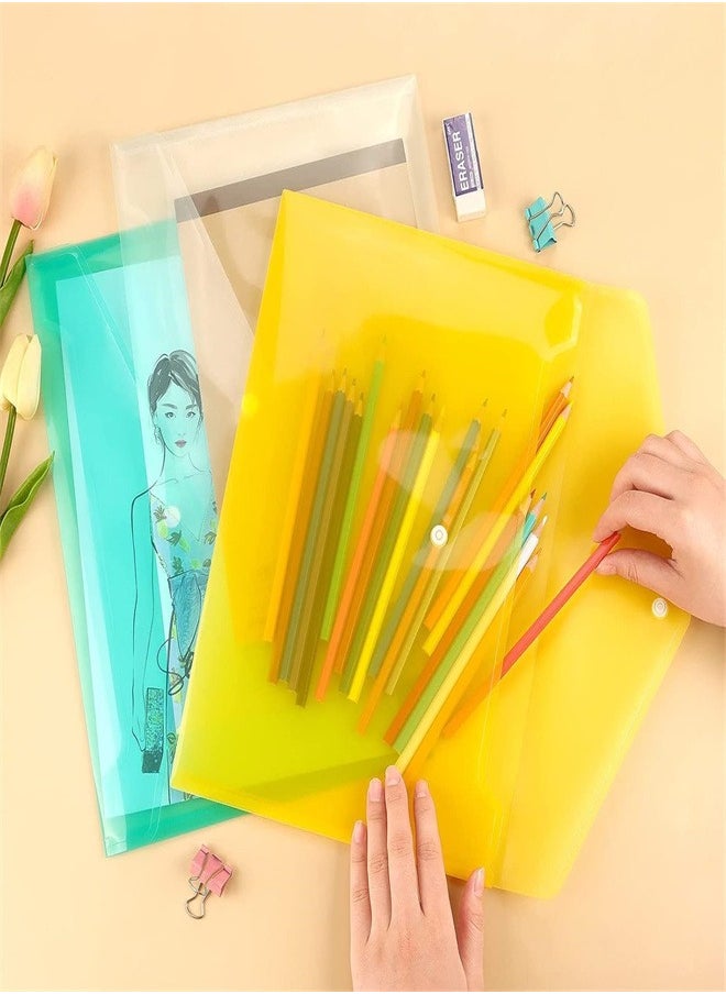 Generic A4 Plastic Envelopes, 6pcs Poly Envelopes Clear Document Folders Plastic File Folders with Snap Button Closure for School Office Home  - Image 5