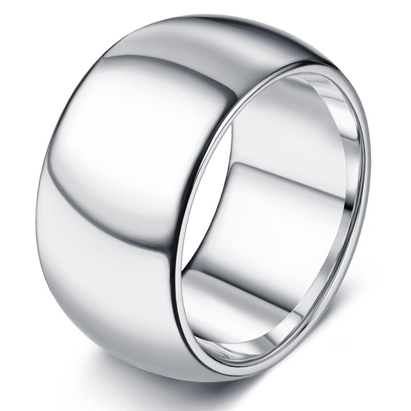 Florideco 12mm Stainless Steel Ring Wedding Bands for Women Mens Ring Wedding Band Plain Dome High Polished Size 9 - Image 1