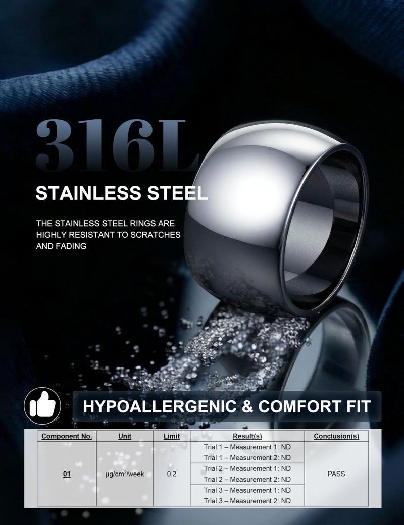 Florideco 12mm Stainless Steel Ring Wedding Bands for Women Mens Ring Wedding Band Plain Dome High Polished Size 9 - Image 2