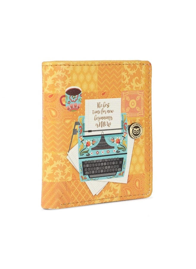 Chumbak Chumbak Women's Mini Wallet | Floral Typewriter Collection | Vegan Leather rectangle Wallet for Women | Ladies Purse with Button lock | Card & Currency Slots with Transparent ID Window - Yellow  - Image 5