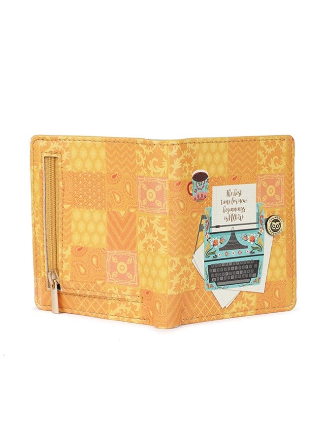 Chumbak Chumbak Women's Mini Wallet | Floral Typewriter Collection | Vegan Leather rectangle Wallet for Women | Ladies Purse with Button lock | Card & Currency Slots with Transparent ID Window - Yellow  - Image 3