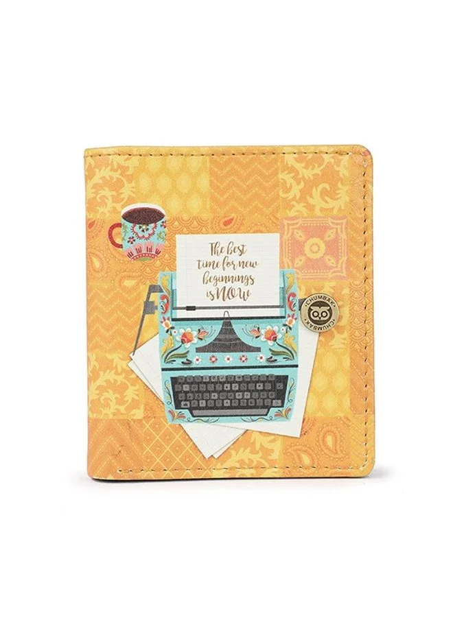 Chumbak Chumbak Women's Mini Wallet | Floral Typewriter Collection | Vegan Leather rectangle Wallet for Women | Ladies Purse with Button lock | Card & Currency Slots with Transparent ID Window - Yellow